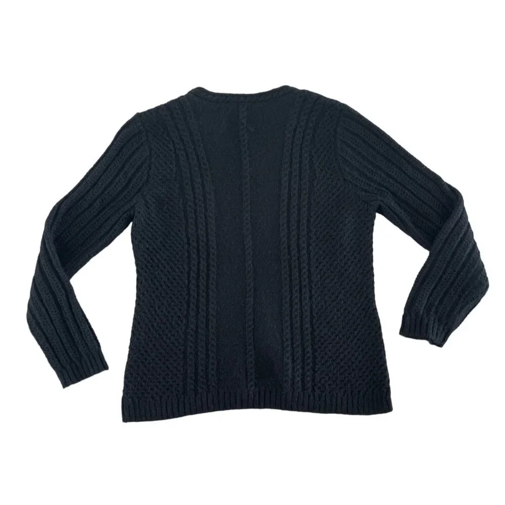 Pendleton Women's V-Neck Cableknit Sweater Black‎ Mohair Wool Size Medium